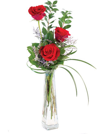 Three Fiery Roses Bud Vase